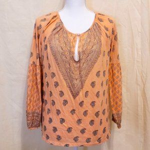 LUCKY BRAND Orange Paisley Floral Print Peasant Blouse